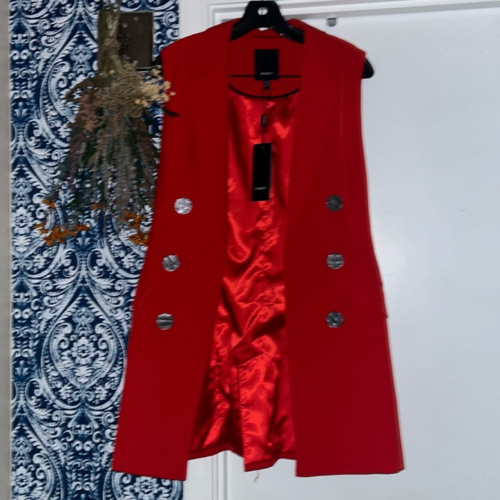 ❤️‍🔥NWT STUDIO F Crimson Open Button Long Vest❤️‍🔥
